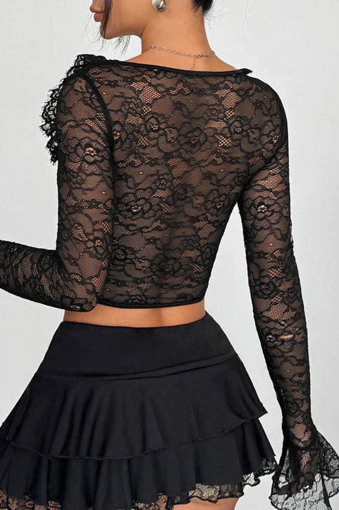 Romantic Ruffled Lace Long Sleeve Corset Top Bella Moda Latina