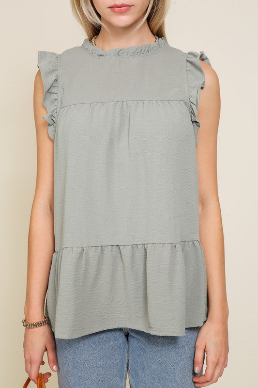 BABYDOLL TOP WITH RUFFLE SLEEVES AND NECKLINE Bella Moda Latina