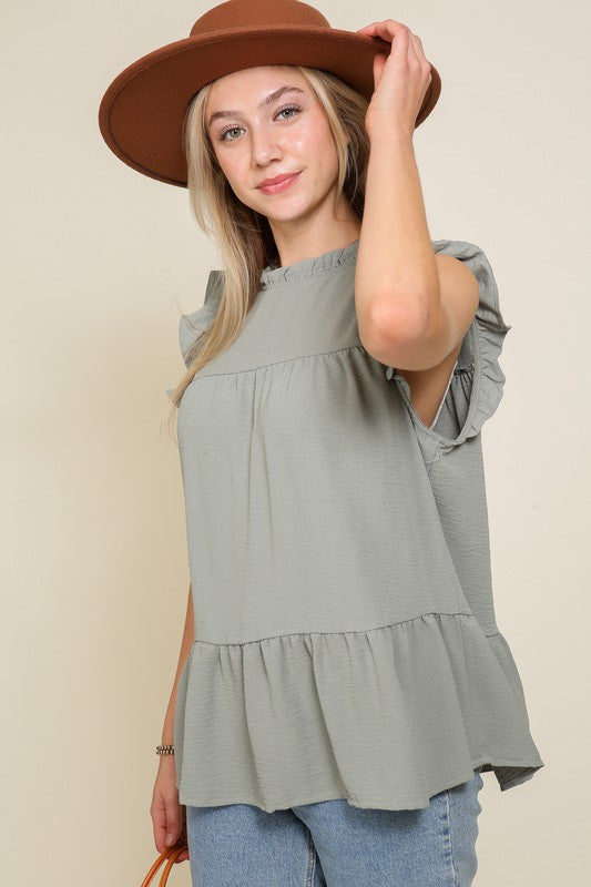 BABYDOLL TOP WITH RUFFLE SLEEVES AND NECKLINE Bella Moda Latina