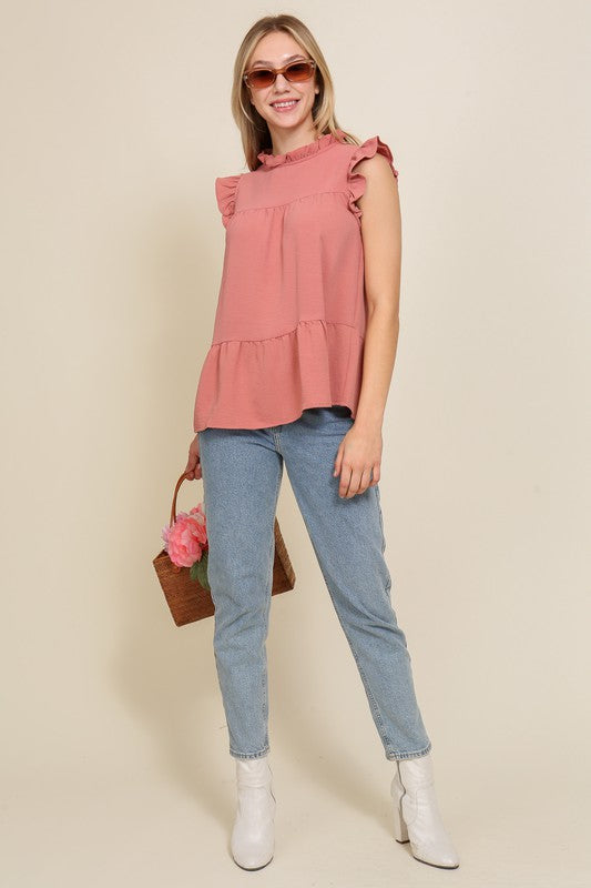 BABYDOLL TOP WITH RUFFLE SLEEVES AND NECKLINE Bella Moda Latina