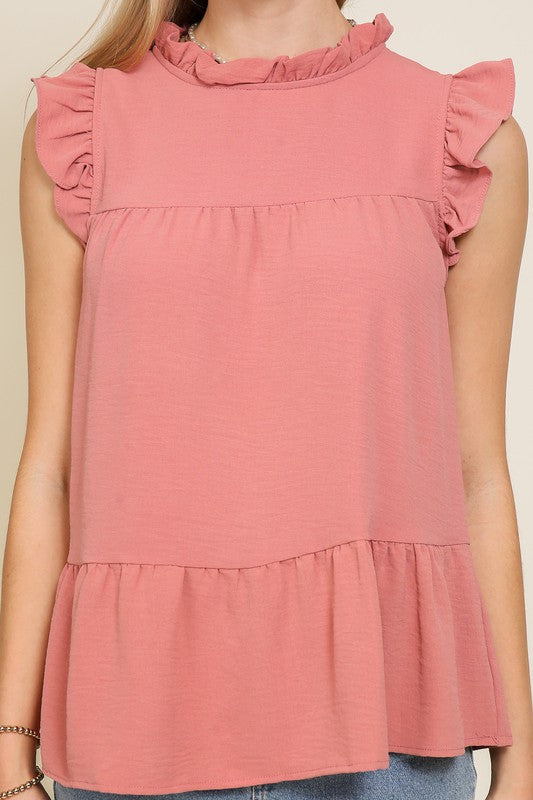 BABYDOLL TOP WITH RUFFLE SLEEVES AND NECKLINE Bella Moda Latina