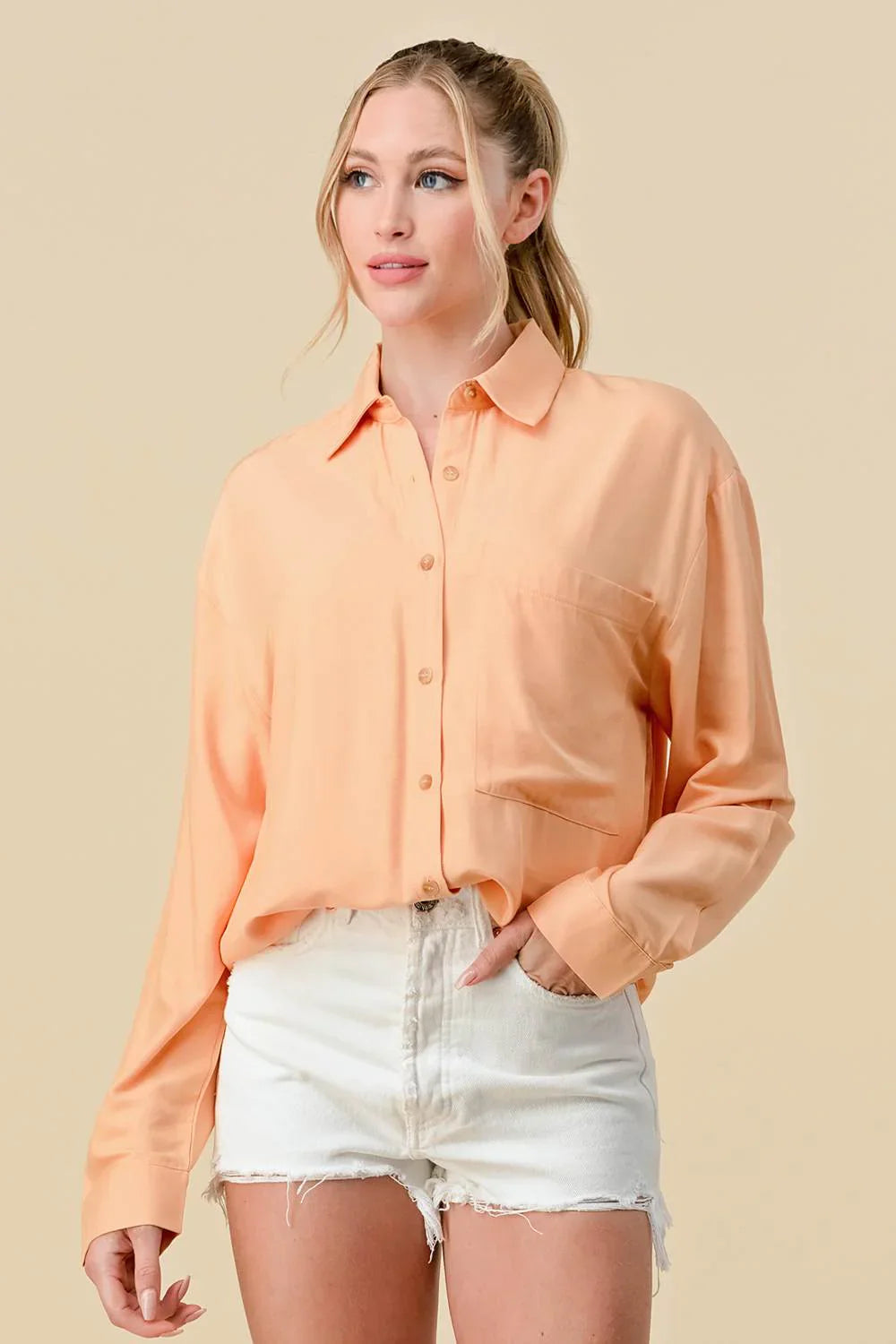 BASIC COLLARED BUTTON DOWN LONG SLEEVES SHIRTS Bella Moda Latina