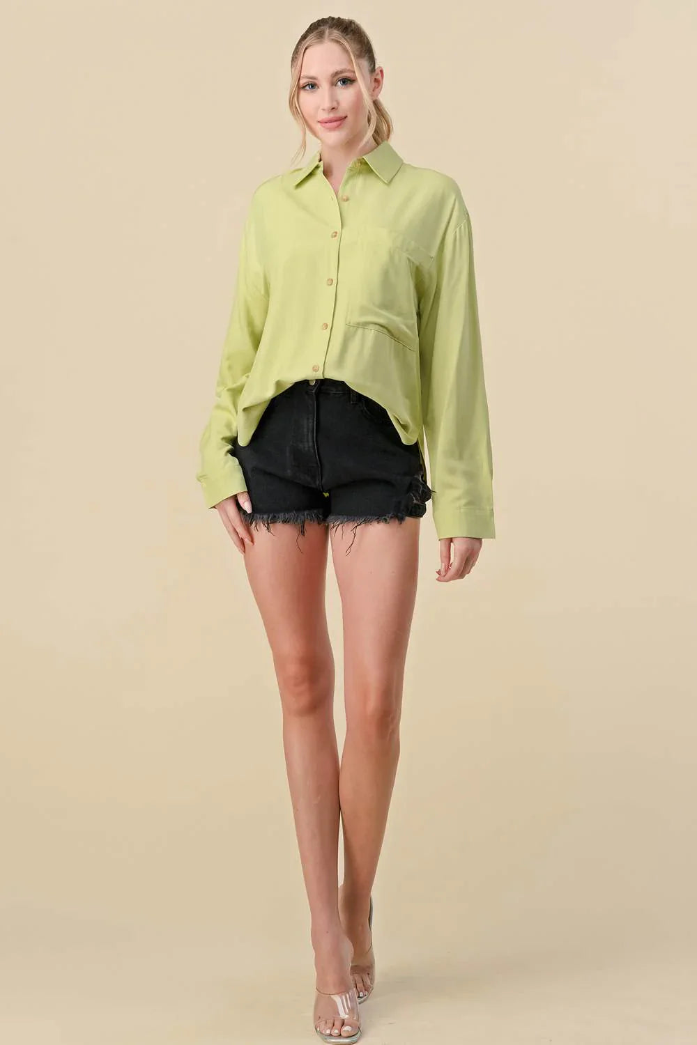 BASIC COLLARED BUTTON DOWN LONG SLEEVES SHIRTS Bella Moda Latina