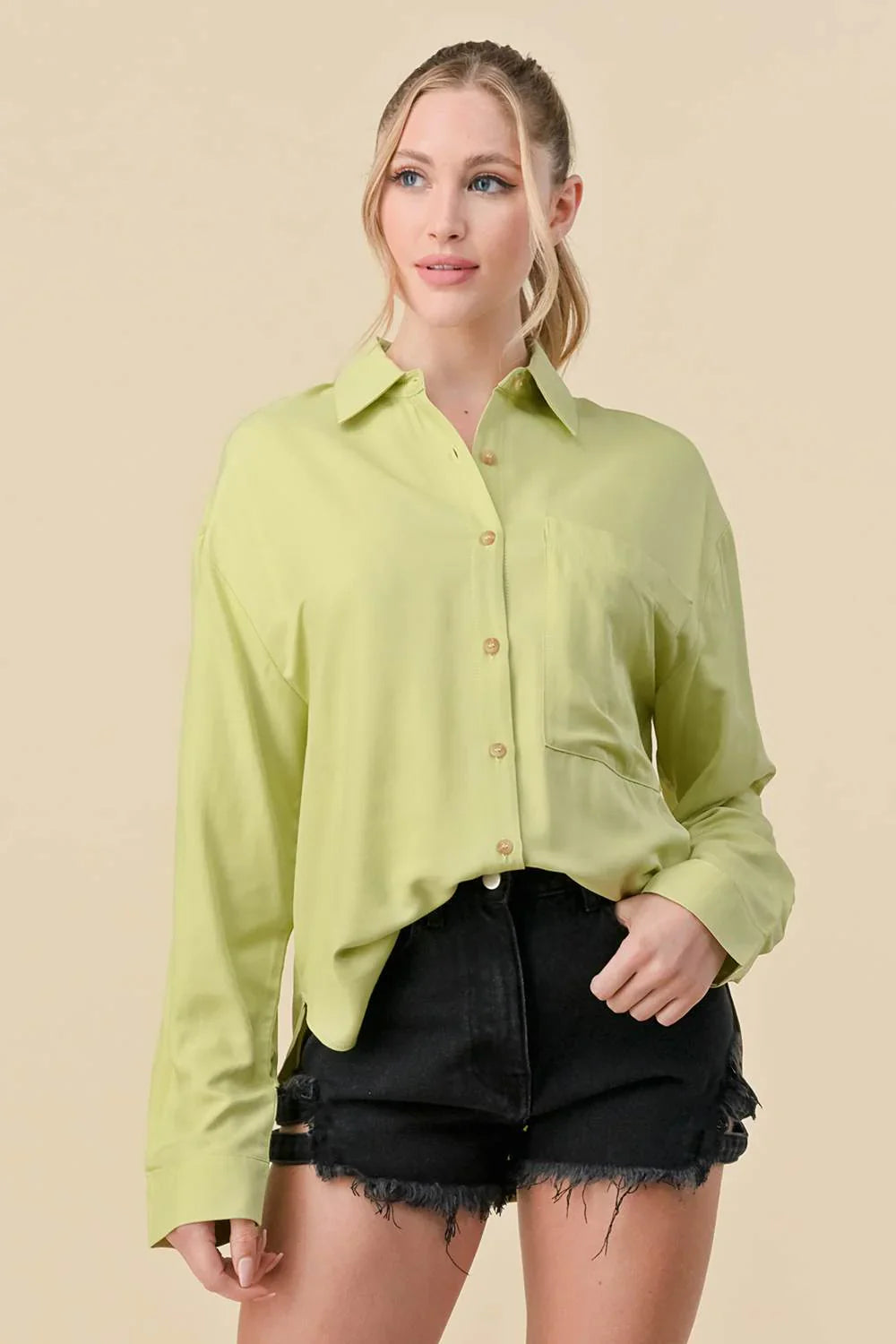 BASIC COLLARED BUTTON DOWN LONG SLEEVES SHIRTS Bella Moda Latina