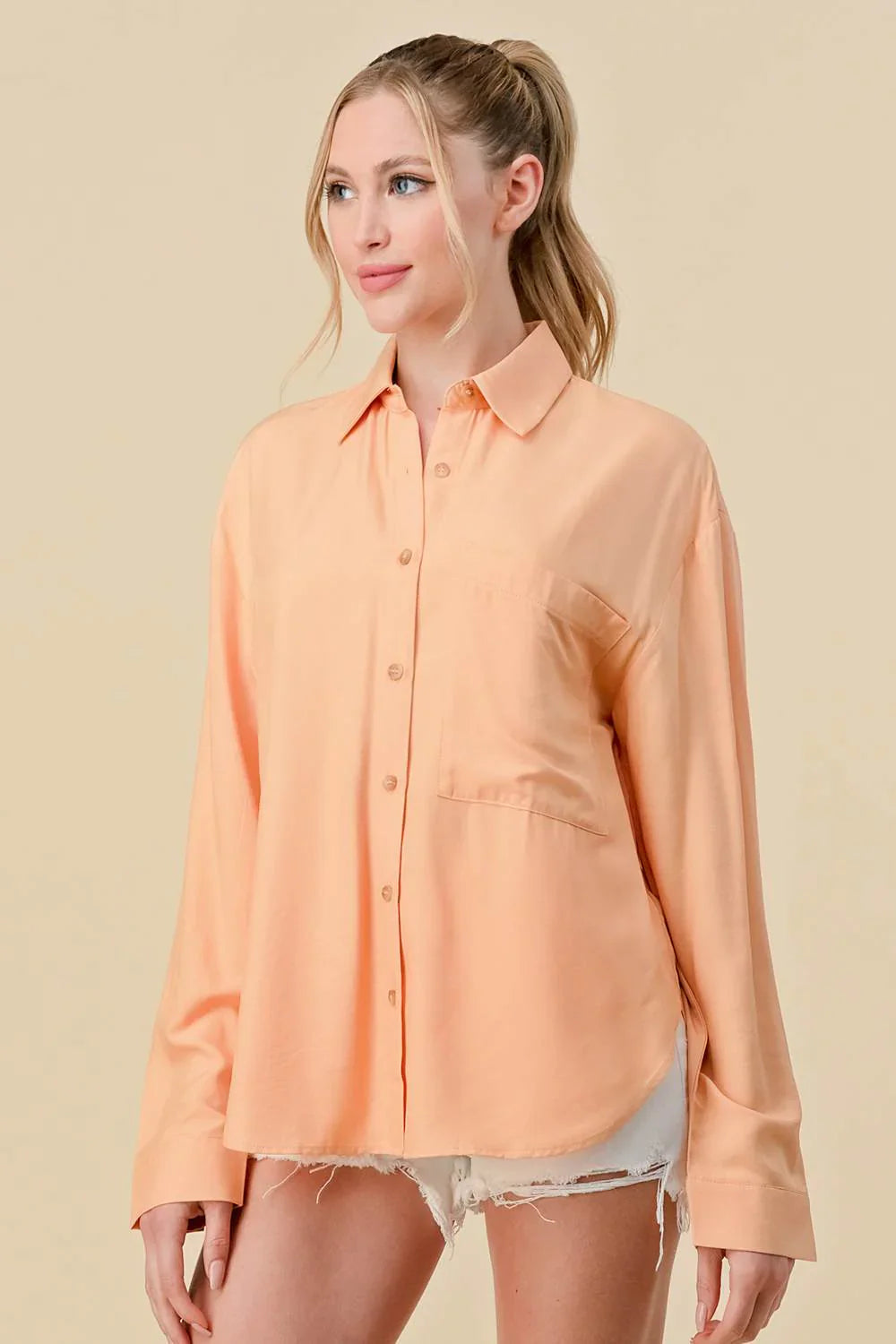 BASIC COLLARED BUTTON DOWN LONG SLEEVES SHIRTS Bella Moda Latina