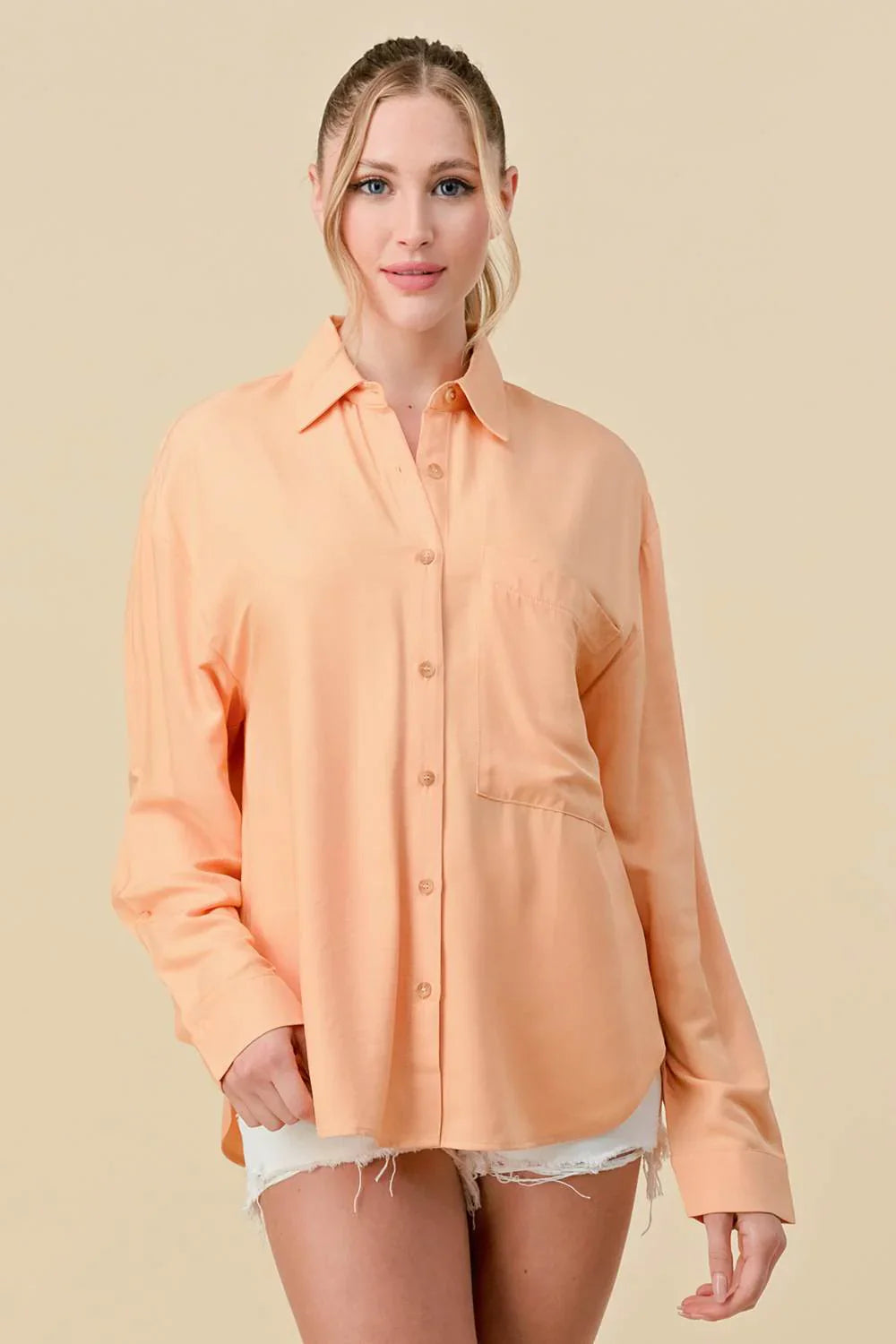 BASIC COLLARED BUTTON DOWN LONG SLEEVES SHIRTS Bella Moda Latina