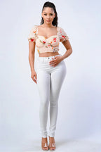 FLORAL CHIFFON SMOCKED SWEETHEART TOP Bella Moda Latina