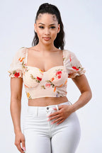 FLORAL CHIFFON SMOCKED SWEETHEART TOP Bella Moda Latina