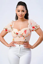 FLORAL CHIFFON SMOCKED SWEETHEART TOP Bella Moda Latina