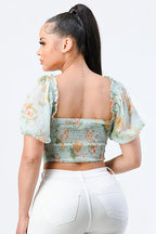 FLORAL CHIFFON SMOCKED SWEETHEART TOP Bella Moda Latina