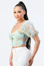 FLORAL CHIFFON SMOCKED SWEETHEART TOP Bella Moda Latina