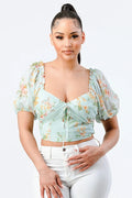 FLORAL CHIFFON SMOCKED SWEETHEART TOP Bella Moda Latina