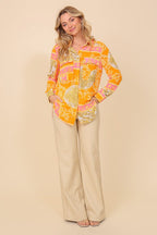 Italian Print Button Down Top Bella Moda Latina