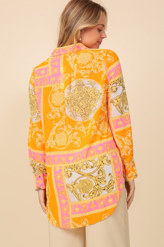 Italian Print Button Down Top Bella Moda Latina