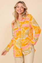 Italian Print Button Down Top Bella Moda Latina