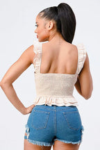 RUFFLED STRAPS SWEETHEART LAYERED COTTON TOP Bella Moda Latina
