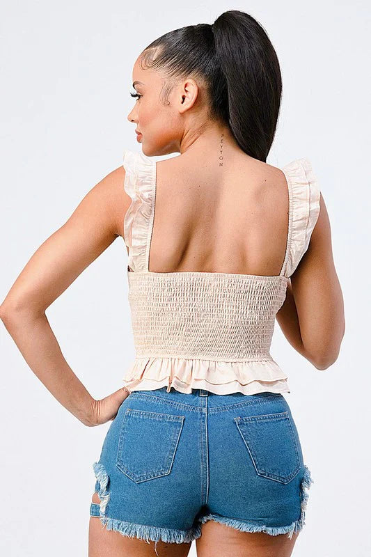 RUFFLED STRAPS SWEETHEART LAYERED COTTON TOP Bella Moda Latina