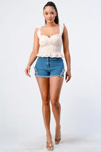 RUFFLED STRAPS SWEETHEART LAYERED COTTON TOP Bella Moda Latina