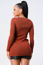 SWEATER KNIT RUCHED LONG SLEEVES TOP Bella Moda Latina