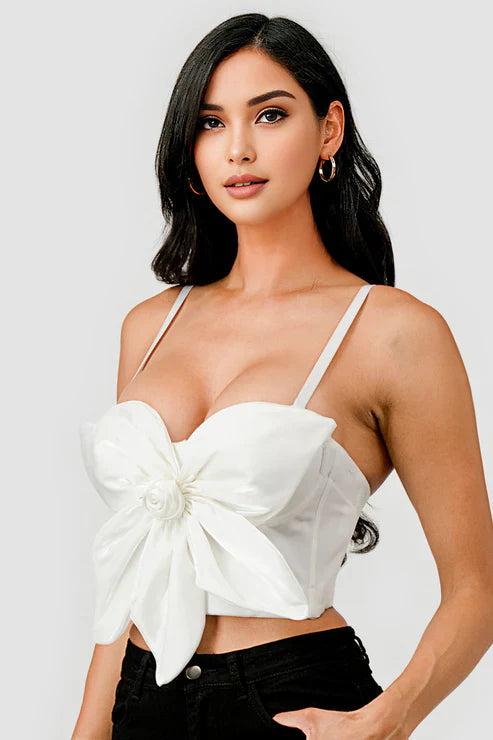 BUTTERFLY BOW FLORAL TRIM KNOT BUSTIER CROP TOP Bella Moda Latina