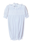 Smocked Baby Gown for Girl in White Knit Smockingbird