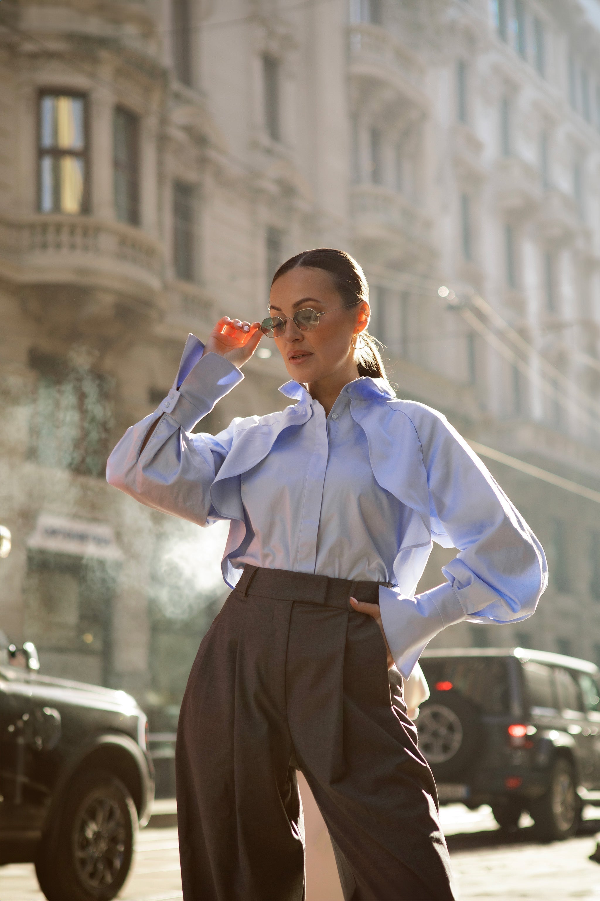 Diva Business Style Blue Organic Cotton Shirt ETNA