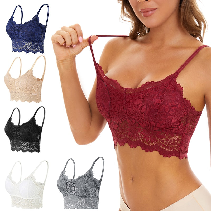 New Women Lace Bras Top Comfortable Bralette Solid Color Sexy Underwear Vest Female Hollow Out Wireless Lingerie Seamless Bra