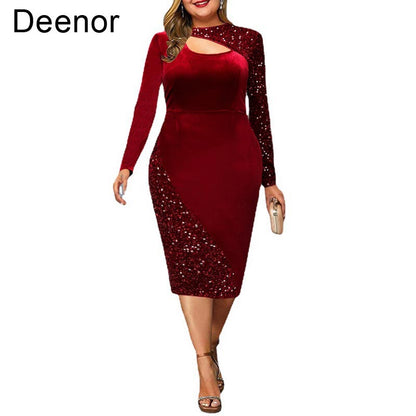 Holiday Plus Size XL-5XL Sequin Velvet Dress