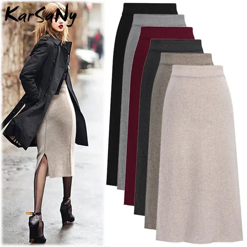 High Waist Knit Pencil Skirt S-6XL
