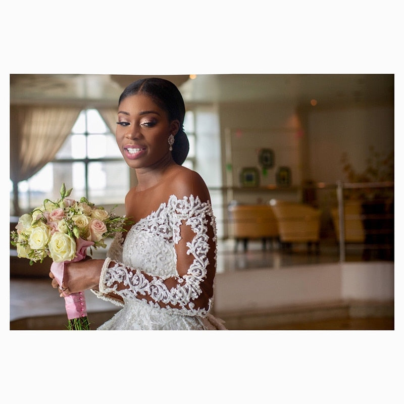Long Sleeve Wedding Dress Pearl Beaded & Lace