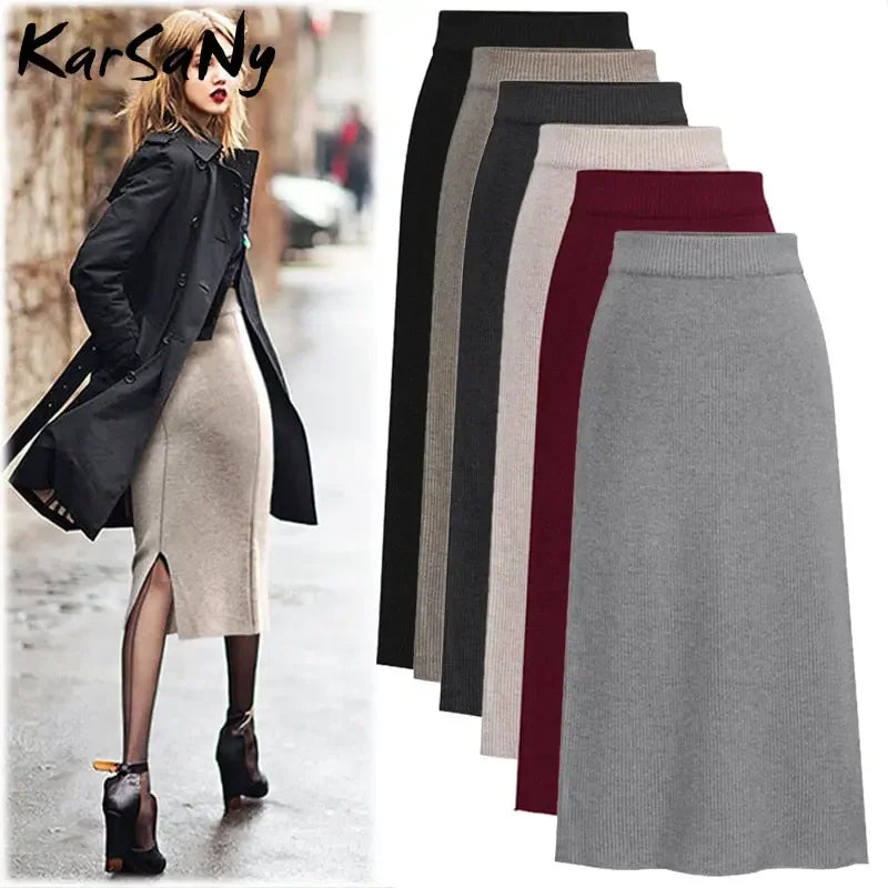 High Waist Knit Pencil Skirt S-6XL