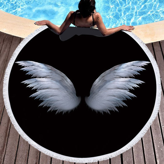 Summer Microfiber Round Beach Towel Circle Fairy Cupid Wings Print Shower Bath Towels Yoga Mat Blanket toalla de playa redonda