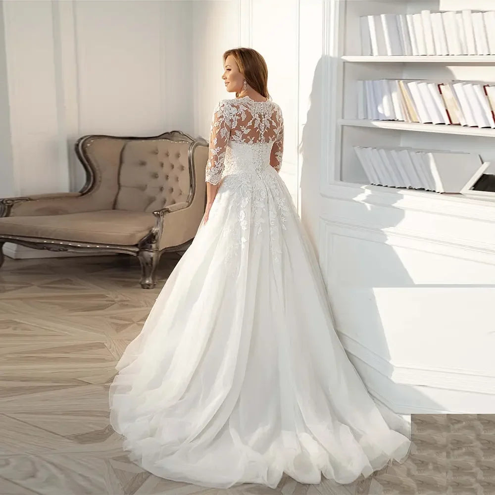 Bridal Appliqué A Line Tulle Gown