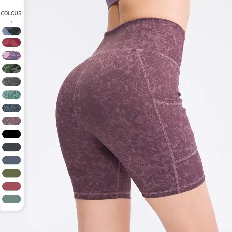 Women&#39;s Yoga Shorts with Pocket Running Tights Short High Waist Gym Compression Sport Shorts Yoga Legging Gym Workout Short