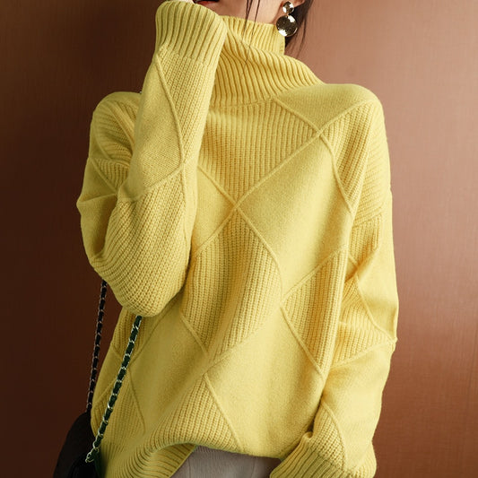 Cashmere sweater women turtleneck sweater pure color knitted turtleneck pullover 100% pure wool loose large size sweater women LUXLIFE BRANDS