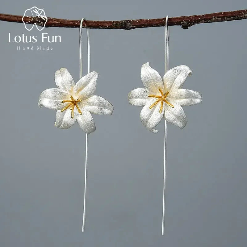 Floral Artisan 18K Gold & 925 Sterling Silver Earrings