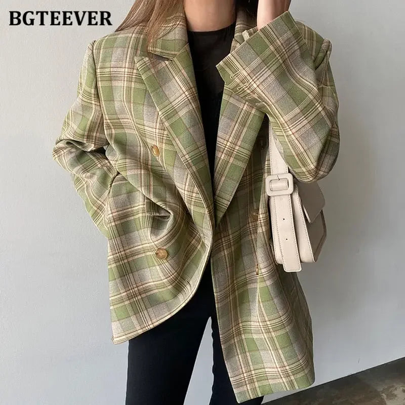 Vintage Loose Fit Plaid Blazer - LUXLIFE BRANDS