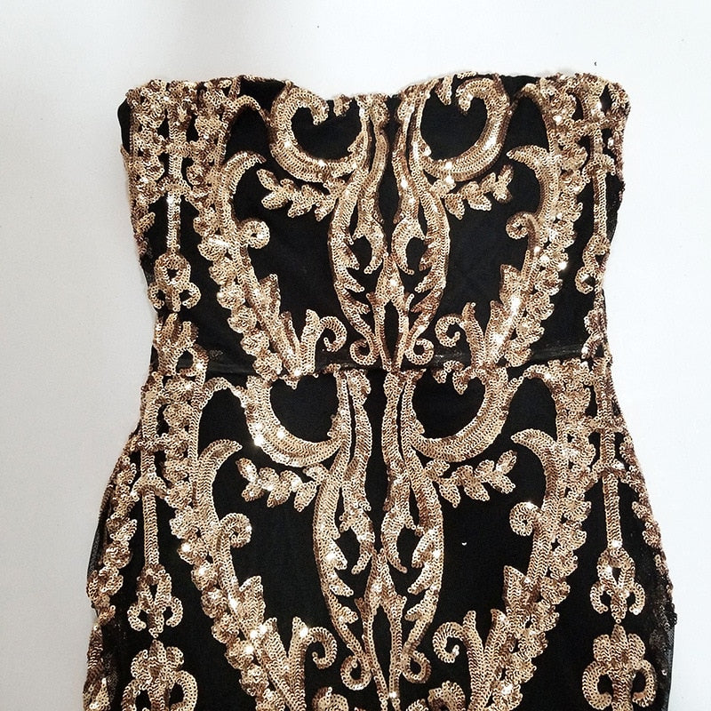 New Years Strapless Sequin Floor Length Party Dress