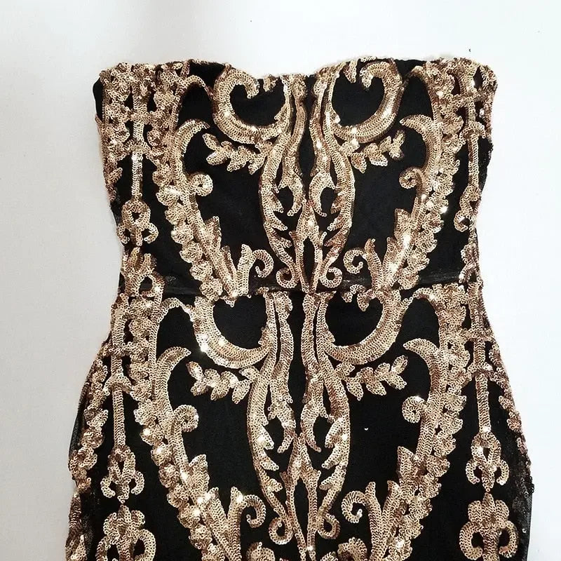 New Years Strapless Sequin Floor Length Party Dress
