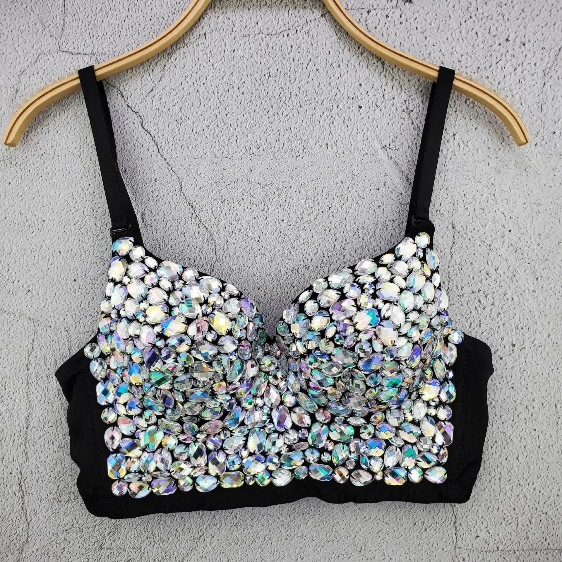 IRENE TINNIE Handmade Shiny Rhinestone Crop Top Shining Tank Top Backless Vest Sexy Bra Party Nightclub Vest