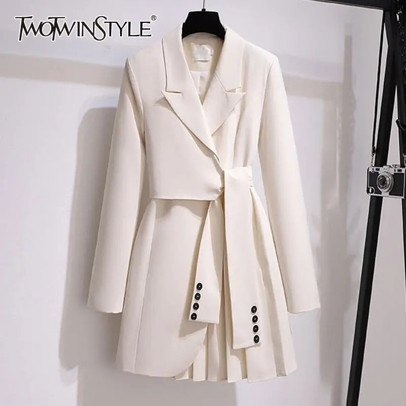 Luxury Long Sleeve Belted Mini A Line Dress