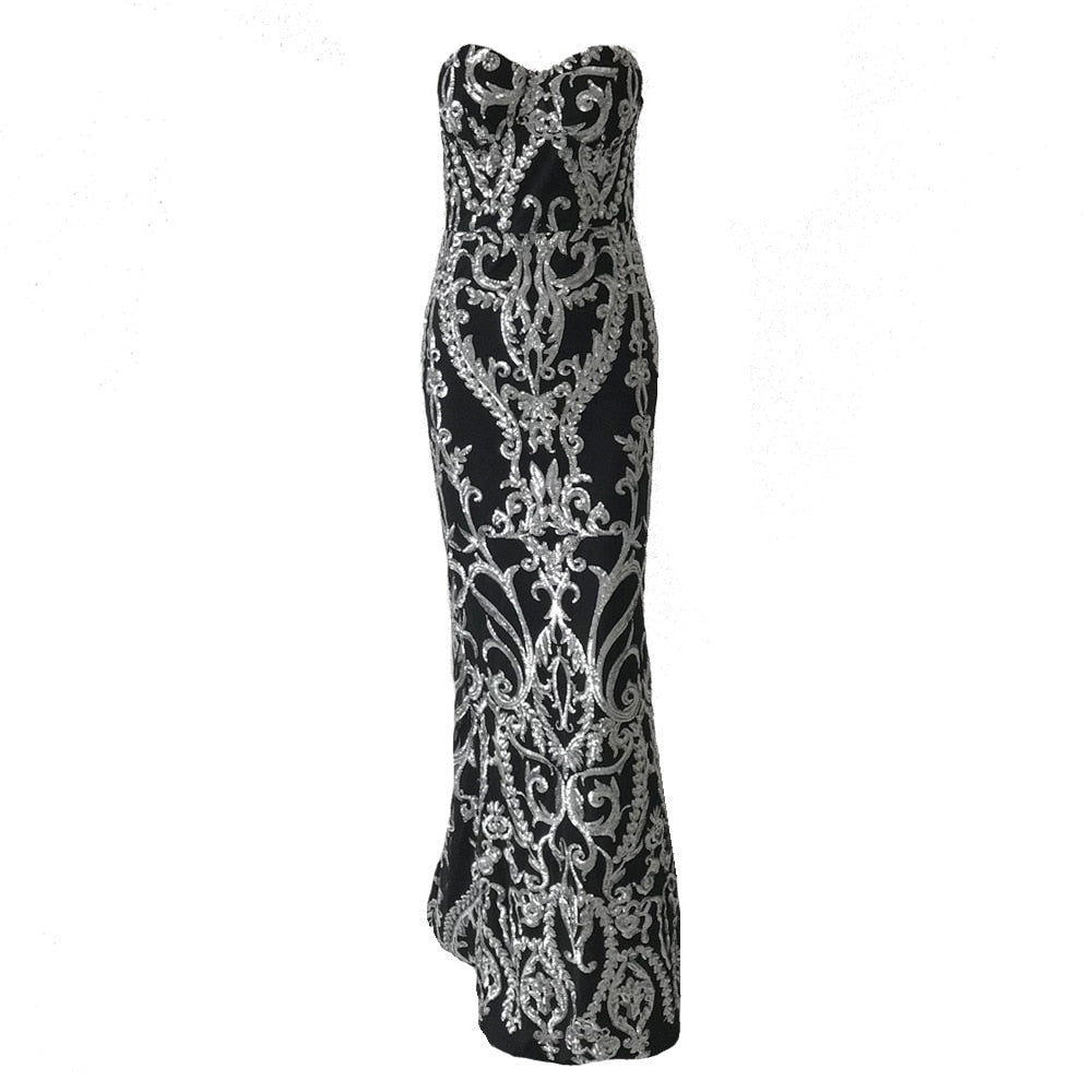 New Years Strapless Sequin Floor Length Party Dress