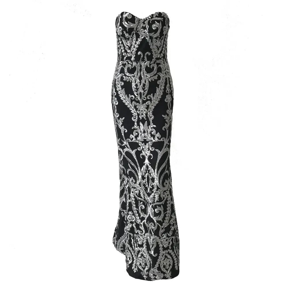New Years Strapless Sequin Floor Length Party Dress