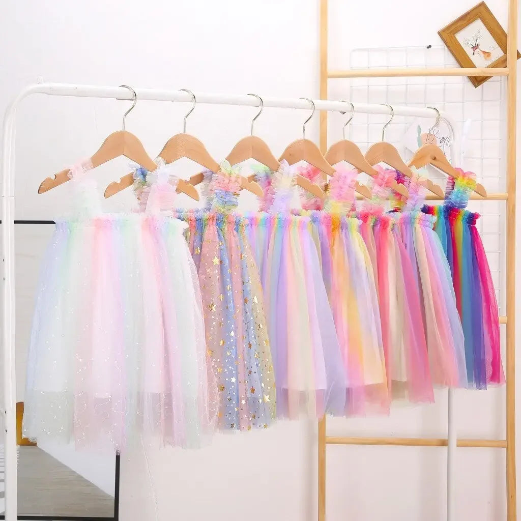 Girls Rainbow Colorful Tutu Dress