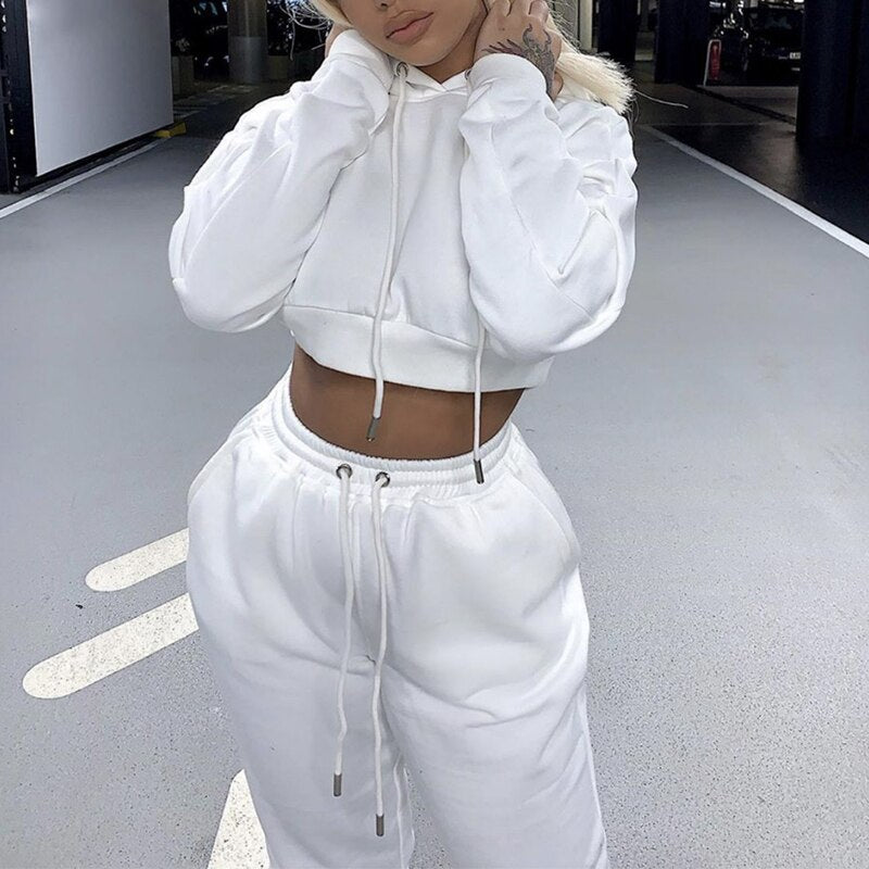 Winter Sweater Two Piece Set Crop Jacket And Tracksuit Joggers 2 Piece Set Crop top Jogging Suits Running suit For Women