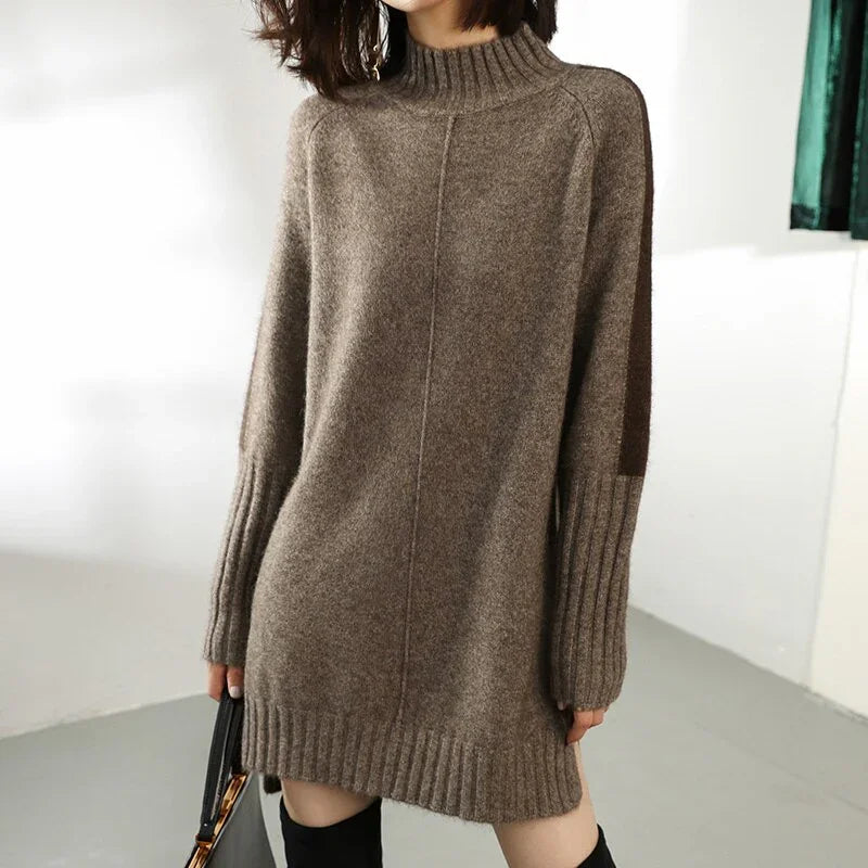 Women Autumn Winter Sweater Knitted Dresses Women Fashion Turtleneck Long Sweater Dress Ladies Warm Split Sweater Dress LUXLIFE BRANDS
