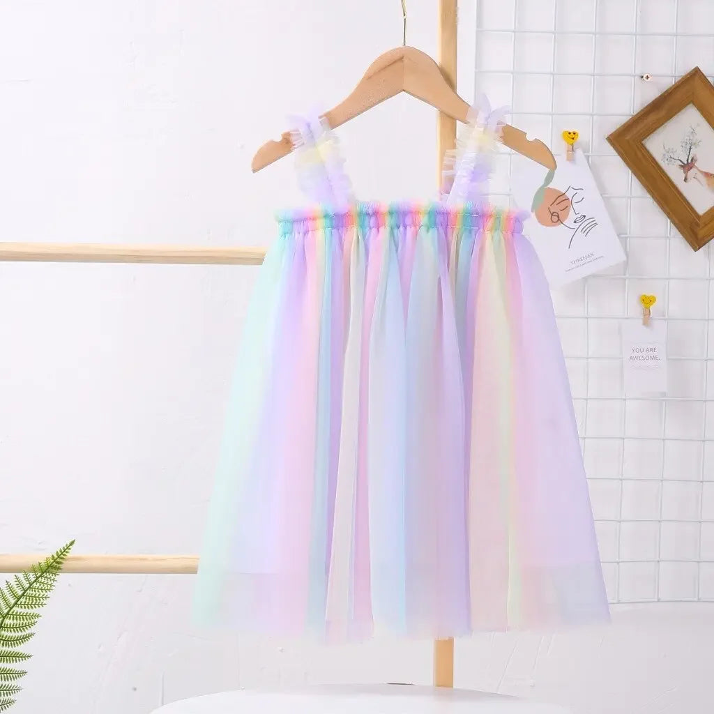 Girls Rainbow Colorful Tutu Dress