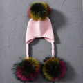 Knitted Baby Hat with Three Real Fur Pompom Children Beanie Boy Girl Natural Raccoon Fur Ball Kids Cap Cute Real Fur Pom Pom Hat
