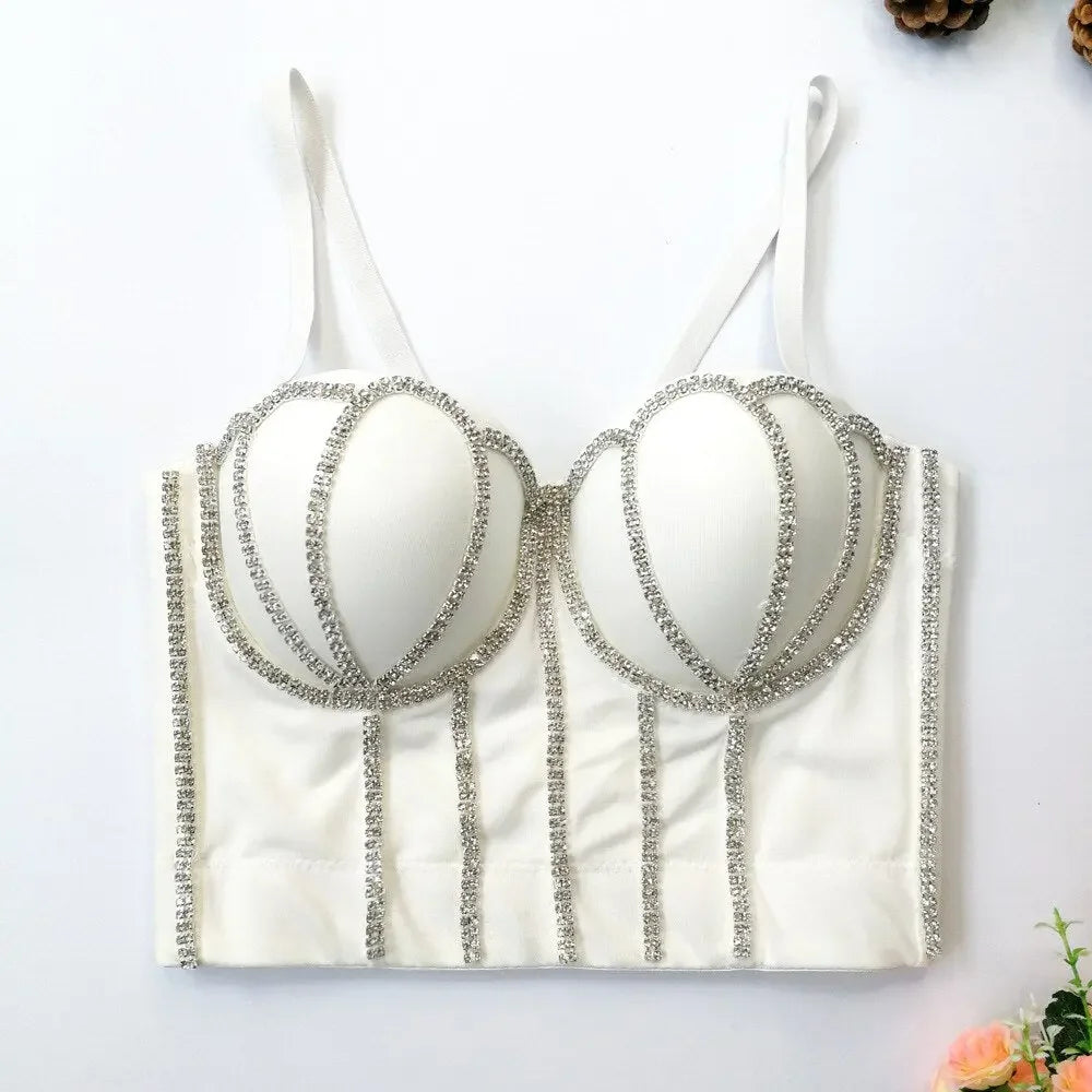 Irene Tinnie Sexy Rhinestone Bustier Corset Push Up Night Club Bralette Women&#39;s New Fashion Bra Cropped Top Plus Size Vest