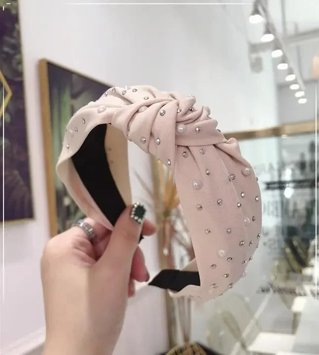 Handmade Pearl & Rhinestone Knot Headband